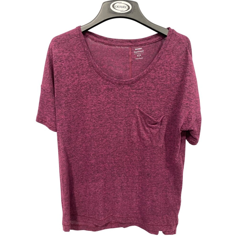 Old Navy Short Sleeve Boyfriend Pocket Tee Womens Small Scoop Neck Linen Blend